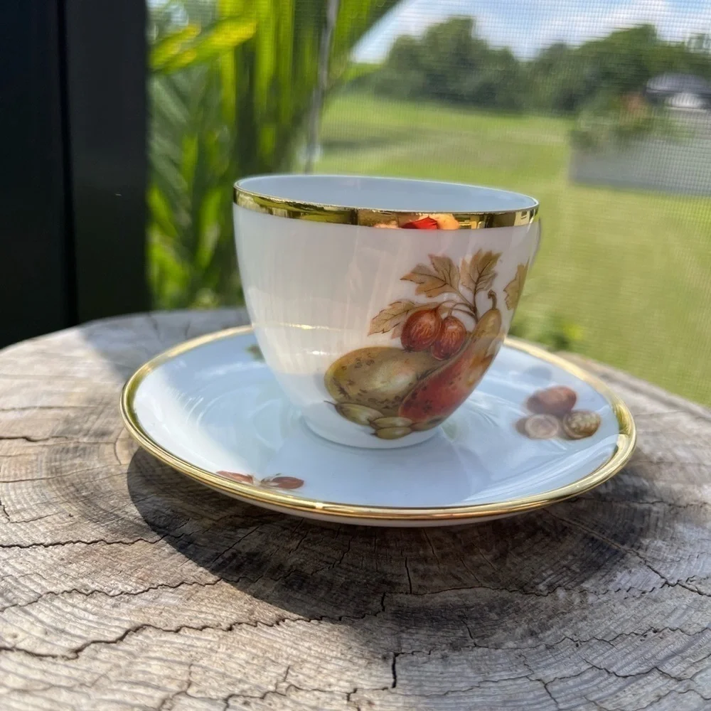 Vintage Schmid Germany Demitasse Cup & Saucer Fruit Design